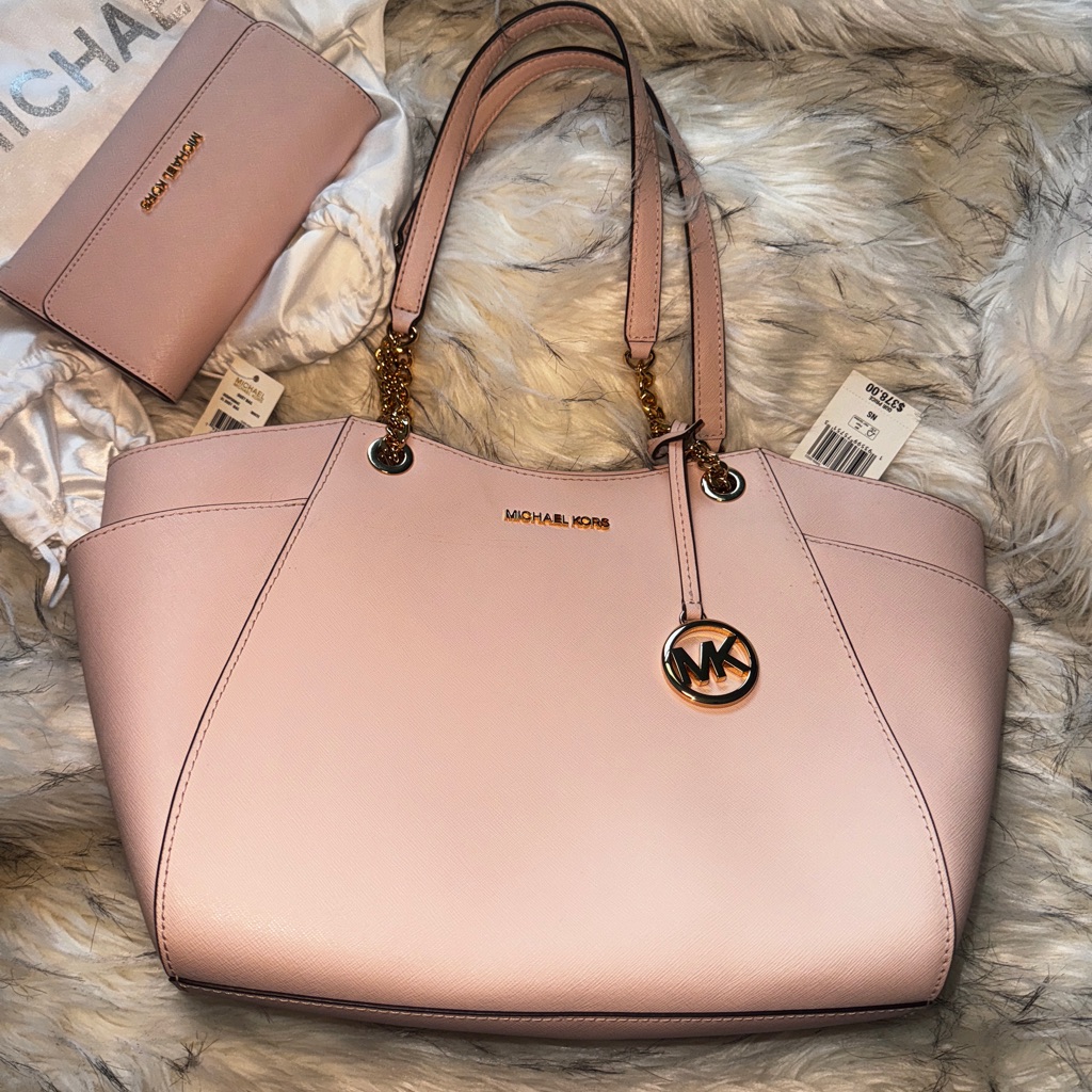 Michael Kors Leather Pink Tote Purse And Wallet Nwt